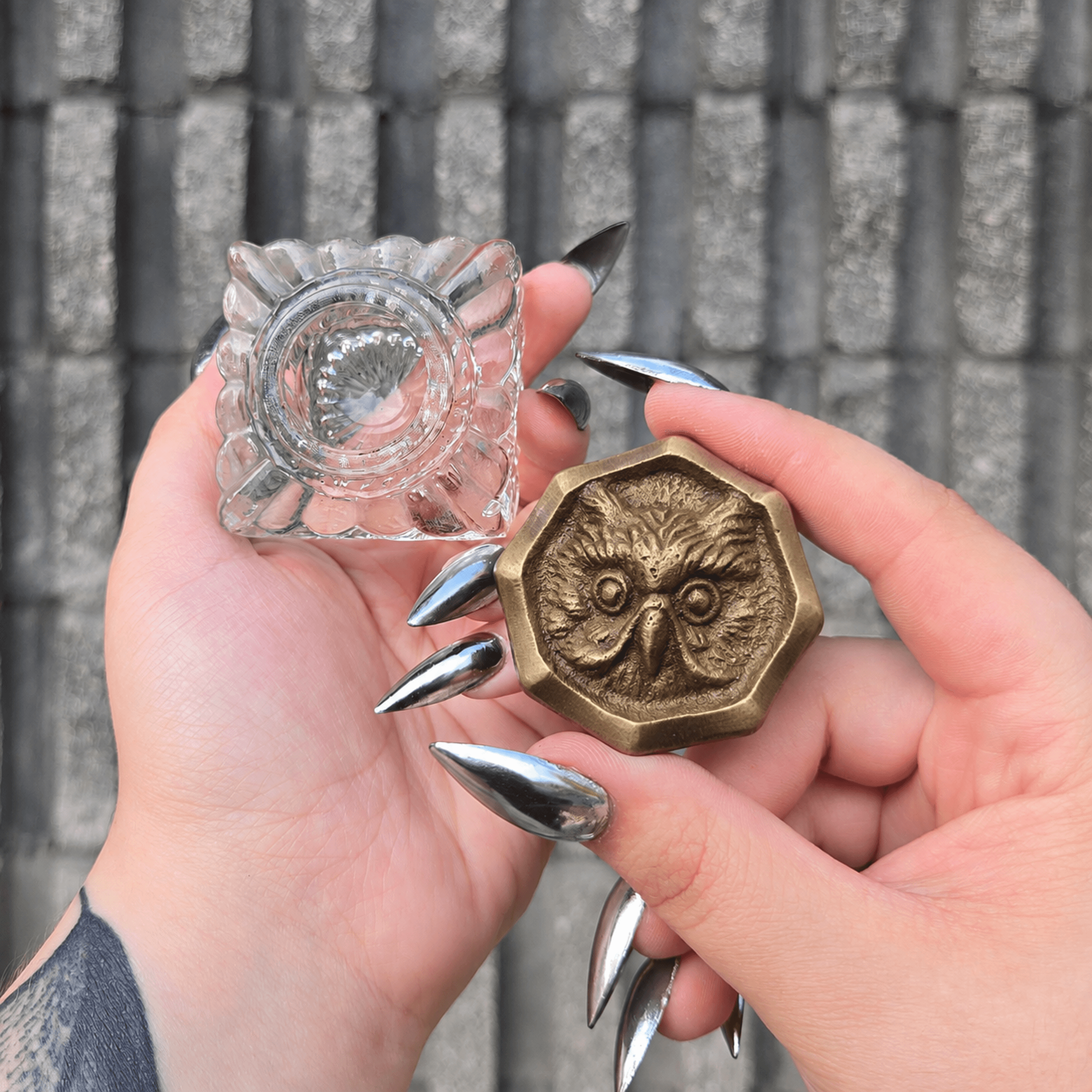 Slide 4 for Vintage Style Brass and Glass Owl Inkwell