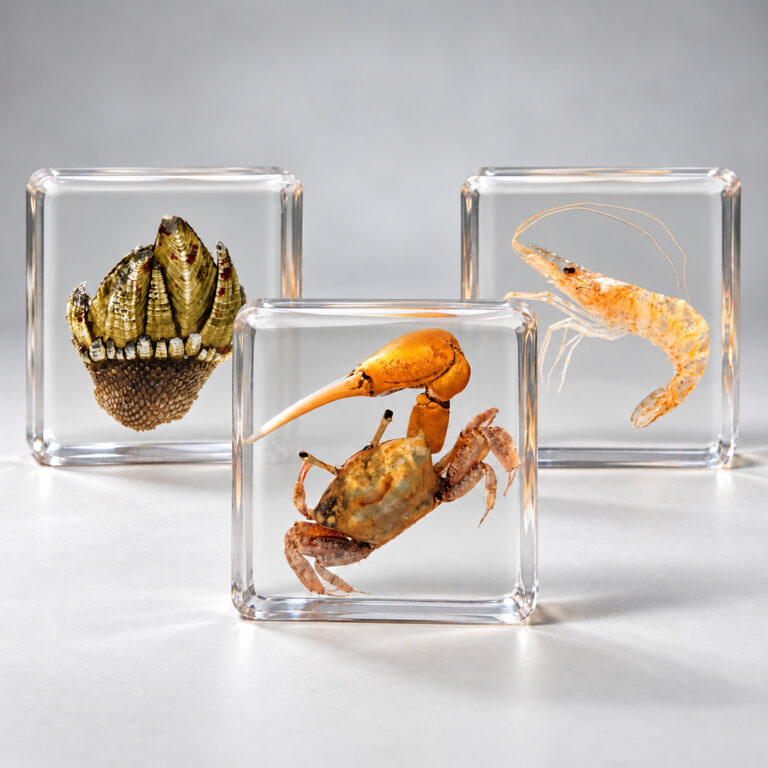 Slide 1 for X3 Tiny Specimen in Resin Set, Shrimp, Crab, Barnacle -Water
